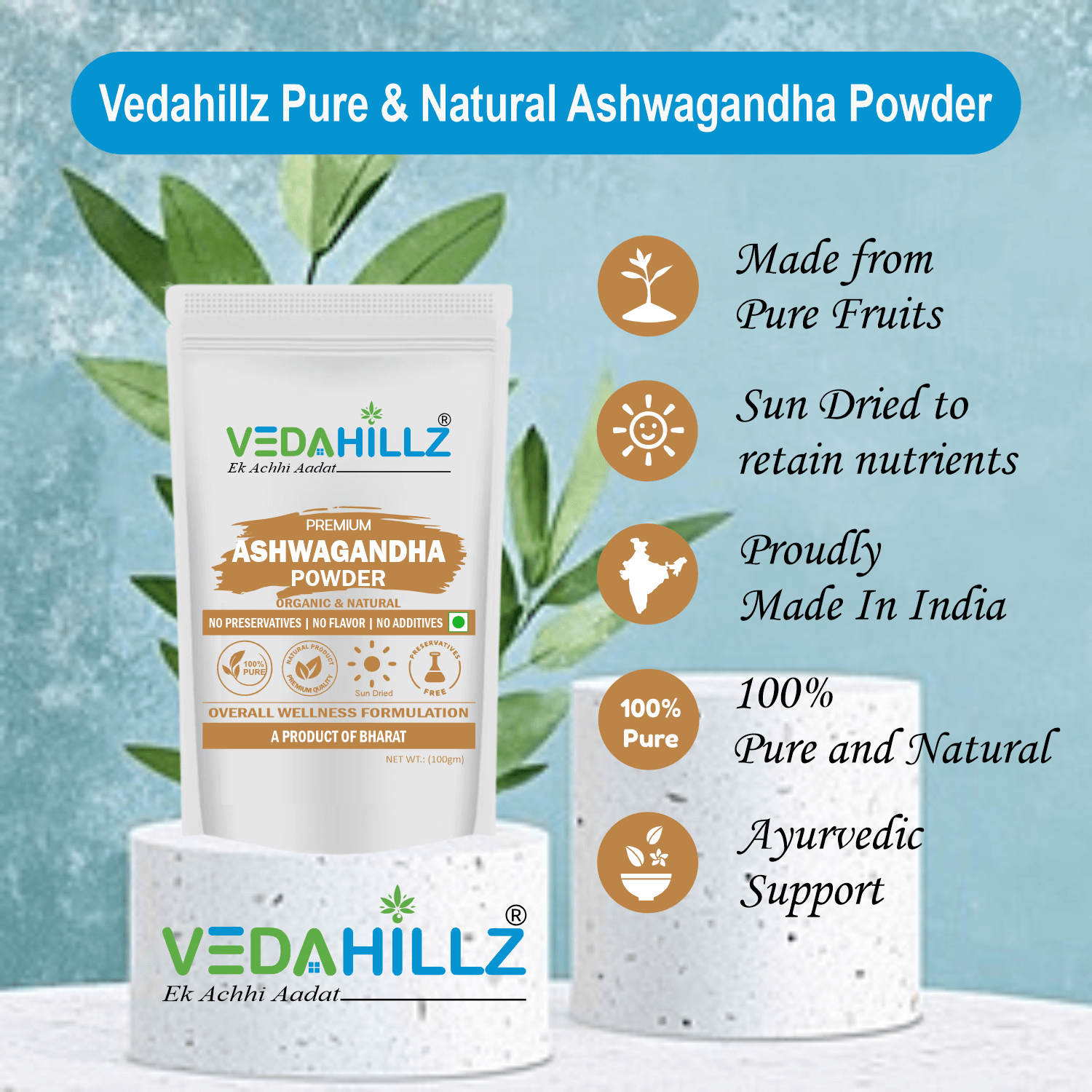 Vedahillz Ashwagandha Powder Made from Carefully Selected Ashwagandha Roots